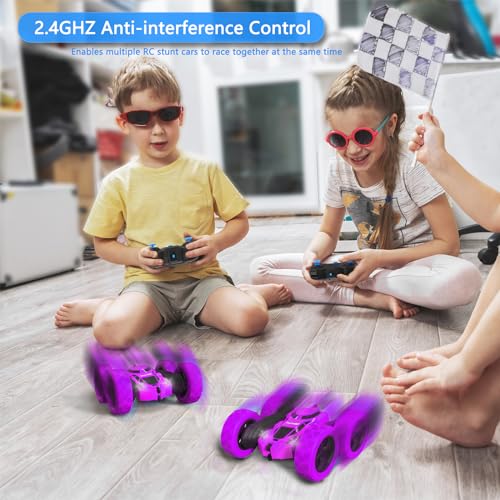 Image of Hamdol Remote Control Car for Kids, 360 Spinning RC Stunt Car with Lights, 4WD Electric Off-Road Vehicle, 2.4GHz Rechargeable Toy Cars for Boys Girls Age 6 7 8 9 10 11 12, Birthday