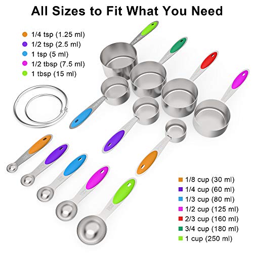 image for Wildone Measuring Cups and Spoons Set of 12, Premium Stainless Steel M