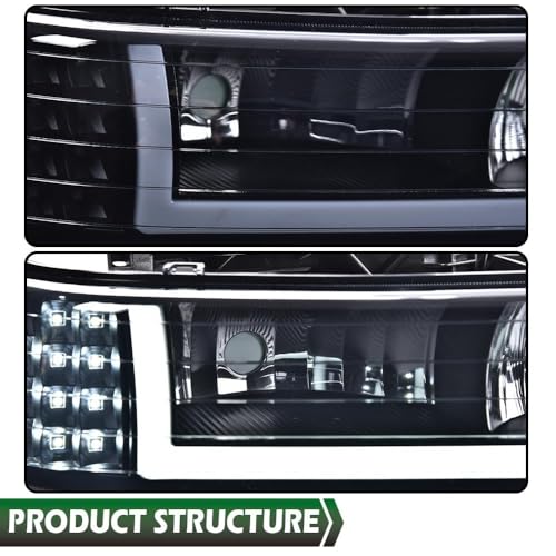Image of GRAND ORANGE Headlight Assembly Compatible with Chevy Silverado 1500 2500 1999-2002, Fit Suburban 1500 2500 Tahoe 2000-2006 GM2502187, GM2503187, 16526134, 16526133 Smoky lens Black Housing