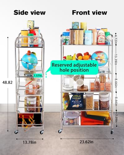 Image of susunnus Stainless Steel Cart,Movable,5 Tier,for Kitchen,Living Room