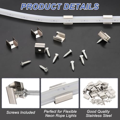 Image of PATIKIL LED Strip Clips, 70pcs Stainless Steel Mounting Brackets Fixing Clip Clamp Support Holder with Screws for 16mm LED Strip Lighting Cable