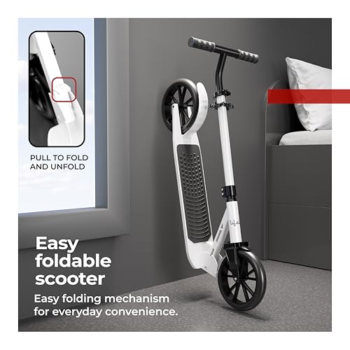Image of Lifelong Kick Scooter | Scooter for Kids 6-12 Boys & Girls | Foldable Adjustable Height Kick Scooter | 100 Kg Capacity | Big Wheels | Rear Brake | Outdoor Ride Gift for Kids (Black & White)