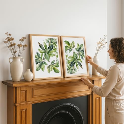 Image of COLOSSAL ART HOUSE Set of 2 botanical wall art paintings for living room & wall painting for bedroom wall decor - (10x13 Inch framed poster, Paintings for home decor)