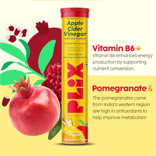 Image of THE PLANT FIX Apple Cider Vinegar Effervescent Tablet with mother | Supports Metabolism & Appetite Control I With 500mg ACV, Vit B6 & B12 I No Maltodextrin, No Added Sugar I Pack of 1 (15 tablets)