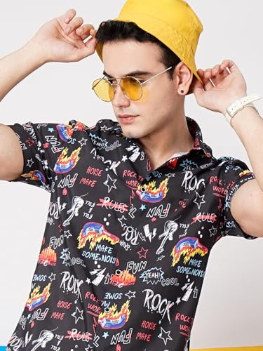 Image of The Indian Garage Co Men Slim Fit Conversational Printed Half Sleeves Spread Collar Resort Wear Shirt