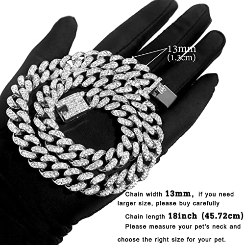 Image of Cuban Link Dog Collar Gold Silver Color Metal Dog Chain Collar Cuban Diamond Chain Pet Collars for Dogs Cats Jewelry 8 /10 /14 /16 /18 /20 /24 /28 Inch (18inch, Silver)