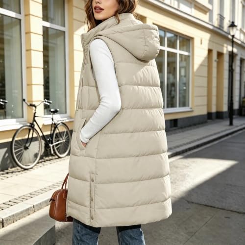 Long Puffer Vest Women Hooded Zip Up Warm Winter Sleeveless Quilted Coat - image 6