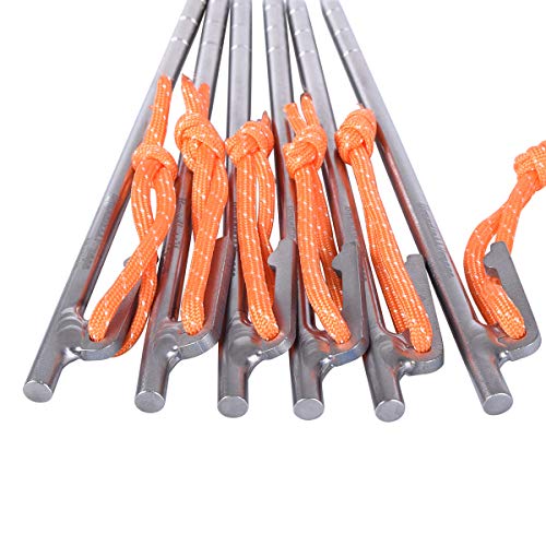 iBasingo 6 piezas Estacas de Tienda de Titanio 20 cm con Cuerdas Reflectantes Ultraligeras para Camping, Senderismo, Picnic, Resistentes a la Corrosión y Duraderas miniatura 6
