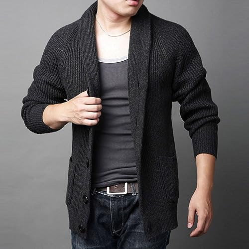 Mens Cable Knit Cardigan Sweater Loose Button Down Shawl Collar Sweater Long Sleeve Casual Chunky Ribbed Cardigans3