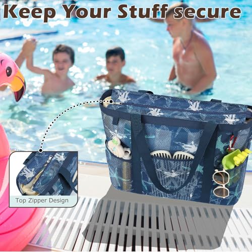 Image of Fammart Large Mesh Beach Bag for Women, Oversized Beach tote Swim Pool Bag