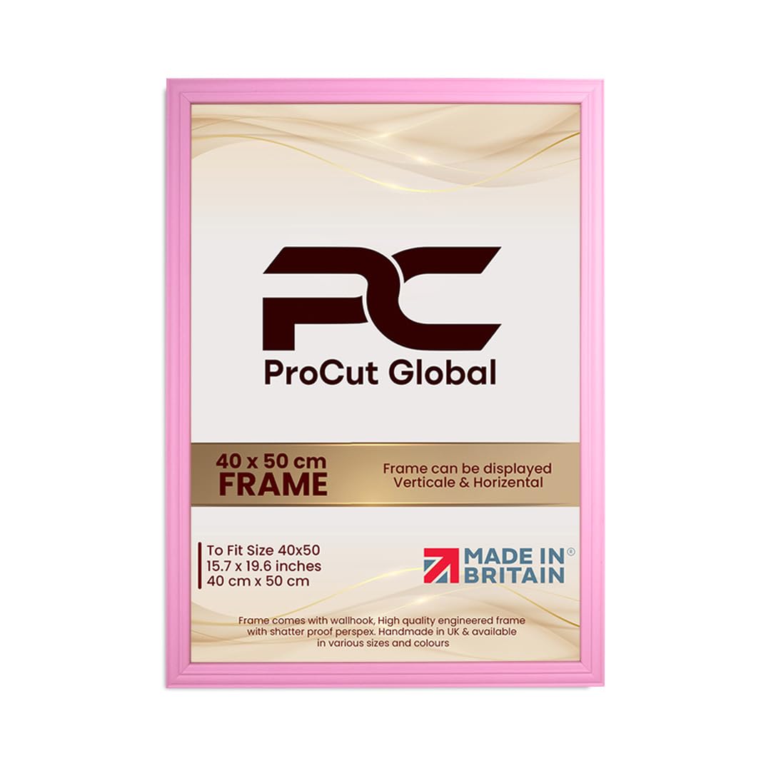 Procut Global 50x40CM Pastel Pink Picture Frames - Classic Wooden Photo Frame with Shatterproof Perspex for Wall or Tabletop - Perfect for Posters, Certificates & Prints - Sizes & Colors Available
