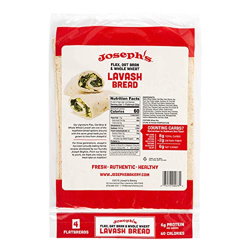 Joseph's Combo Value Pack, Flax, Oat Bran & Whole Wheat, Low Carb Pita Bread, Lavash Bread, and MINI Pita, Fresh Baked (3 Packs Each, 9 Packages Total)