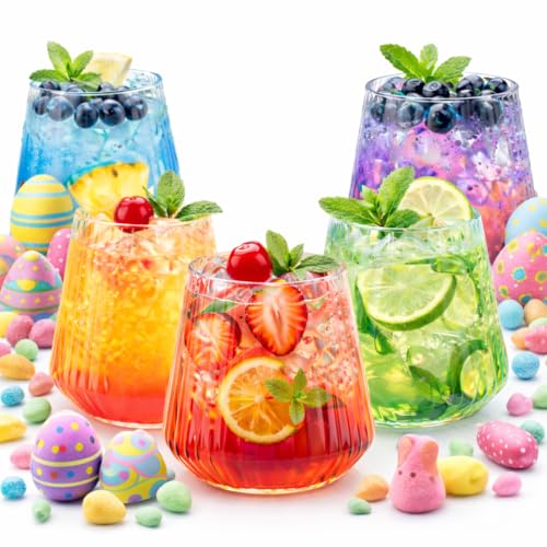 40 count 12 Ounce Ribbed Cups Origami Unbreakable Stemless Plastic Wine Champagne Whiskey Glasses Elegant Durable Disposable Indoor Outdoor Ideal for Home, Office, Bars, Wedding, Ripple (Clear)