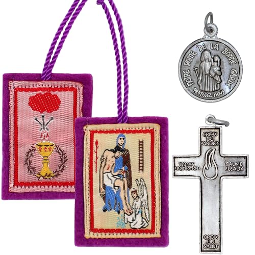 Small Purple Scapular Marie Julie Jahenny of Benediction and Protection Catholic Necklace Escapulario Morado