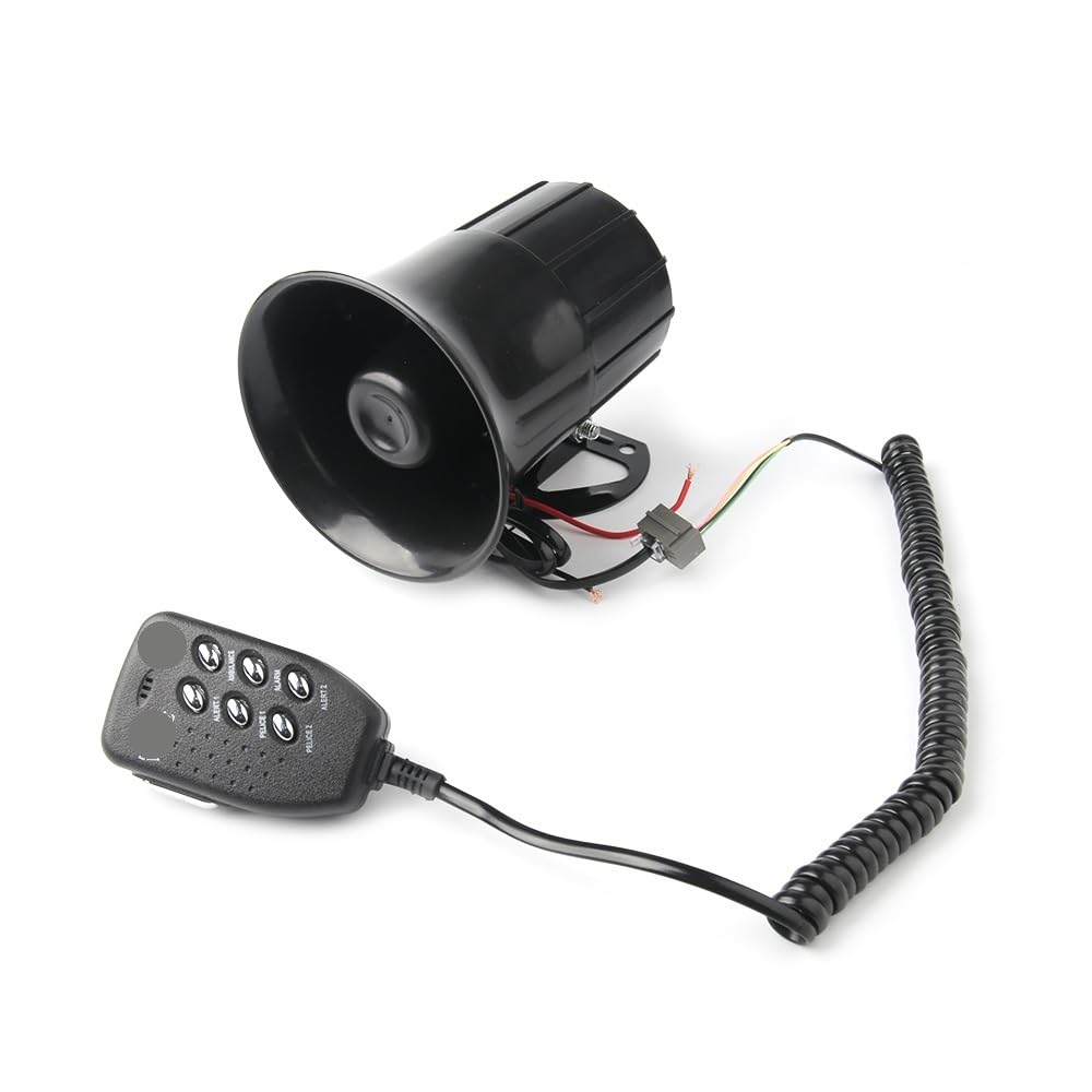 Guidon Musique Haut-Parleur Sirène Haut-Parleur Air 125DB Fort 6 Sons Alarme 12V pour Auto Voiture Moto Bateau Mégaphone avec Micro Voix Numérique