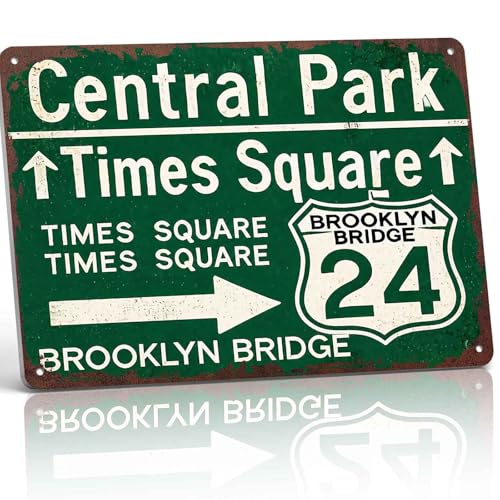 Central Park Times Square Brooklyn Bridge Metal Sign 8x12 Inch, Funny Wall Decor for Living Room...