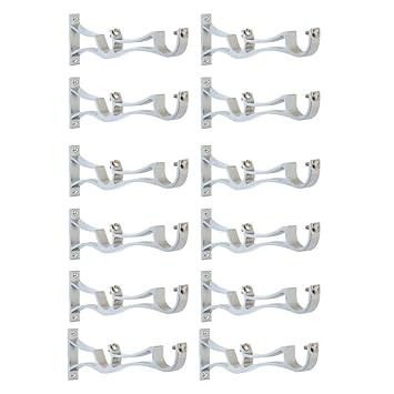 SPOTBIA Antique Finish Double Curtain Support for Bracket Parda Holder Window Rod Support Fittings (Pack of 12, Silver)