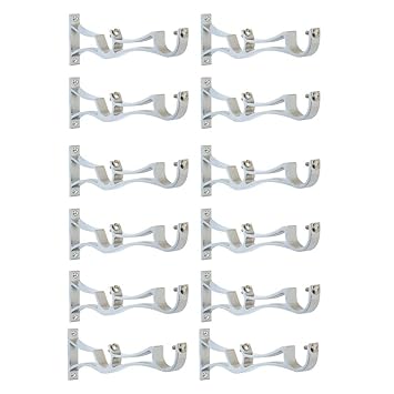 SPOTBIA Antique Finish Double Curtain Support for Bracket Parda Holder Window Rod Support Fittings (Pack of 12, Silver)