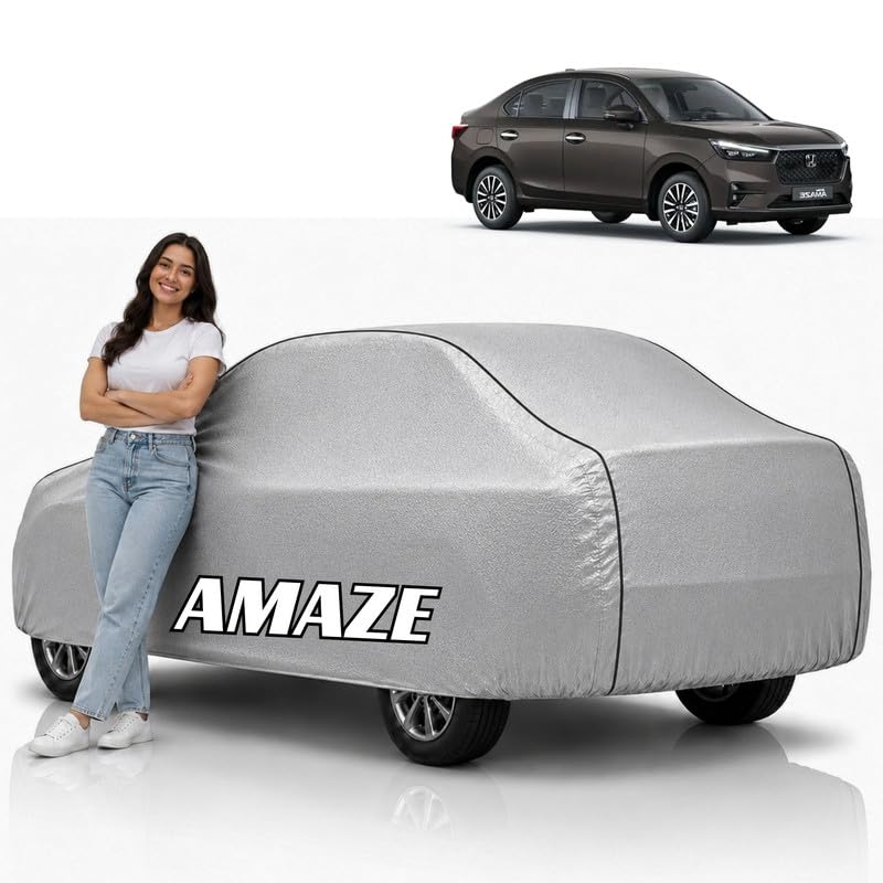 Image of Mind-Blowing 2026 100% Waterproof Amaze Car Cover | Polyester Car Body Cover for Rain & Sun | UV Protection, Dustproof, Scratch Resistant, Windproof, Heat Resistant, Custom Fit (Silver)
