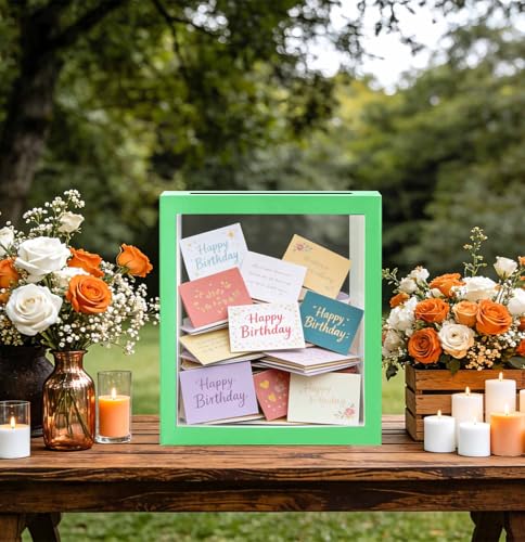 Image of SietDESEO Sage Green Card Box for Party with Clear Window Large Gift Card Box Holder for Wedding Reception Birthday Graduation Baby Shower Raffle Ticket Box