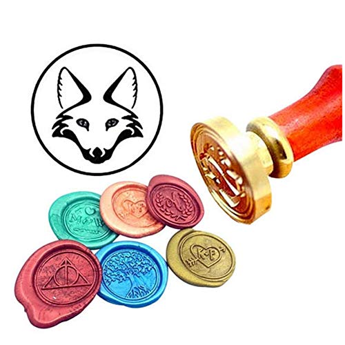 Kooer Fox Head Wax Seal Stamp Custom Fox Sealing Wax Stamp Kit Fox Head Wax Stamp Personalized Wedding Invitation Seal Stamp (Seal with Handle)