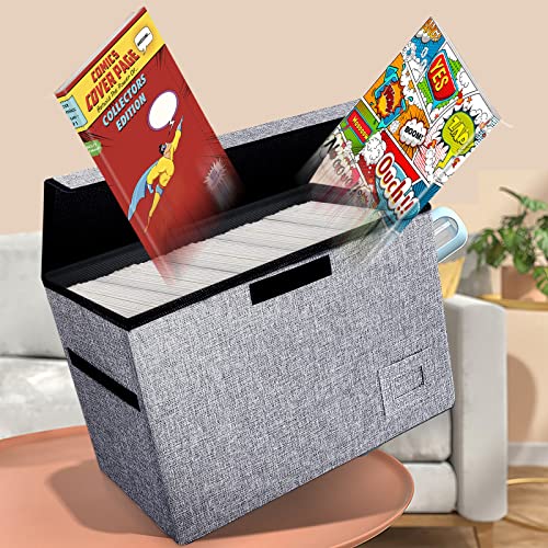 Image of Leffis Comic Book Storage, Box 15.5 inch X 7.5 inch X 11.3 inch, Collapsible Comic Short Box with Lids Holds 150 Comics Heavy Duty Comic Book Bin Container (1 pack, grey)