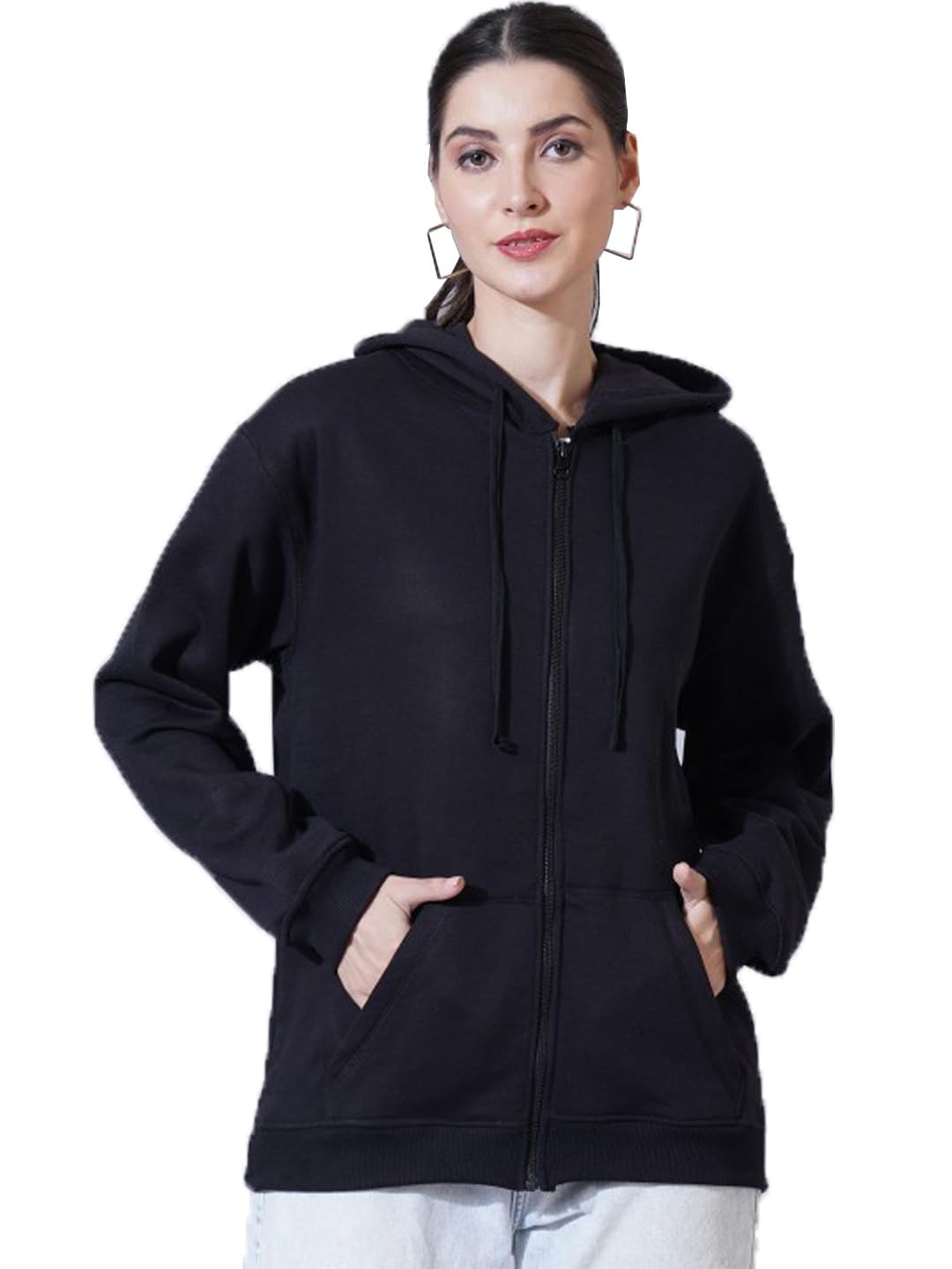 alone eagle Cotton Fleece Full Sleeve Loose Fit Hooded Neck Zipper Jacket for Womens/Girls-picture-20