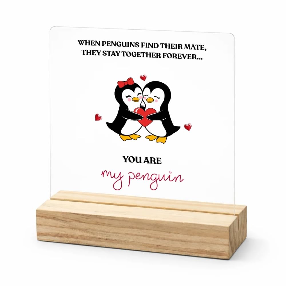 Sigma One® Acrylic Plaque with Wooden Stand 4x5 Inch - Romantic Penguin Love Quote Gift for Couple | Cute Relationship Gift Frame for Girlfriend, Boyfriend, Anniversary, Couple, Birthday, Table Decor-image-23