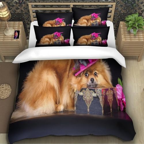 Housse de couette 3D imprimé chien mignon microfine 2 taies 260x220