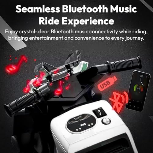 Image of StarAndDaisy Electric Ride-On Bike for Kids, Toddlers & Baby - 3 Wheel Rechargeable 6V Motorcycle with LED Lights, Bluetooth, USB, Foot Acceleration and Comfortable Seat (White)