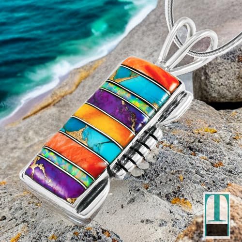 Turquoise & Gemstones Pendant Necklace in Sterling Silver 925 (Multi)2