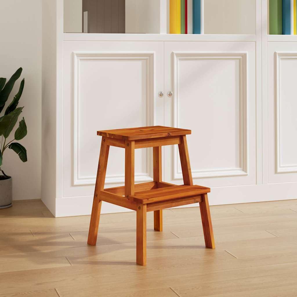 Taboret z 2 stopniami, 40 x 38 x 50 cm, lite drewno akacjowe, zajmuje mało miejsca, można układać w stos, idealny do kuchni, salonu, ogrodu, na kemping, balkon i imprezę, obciążenie do 160
