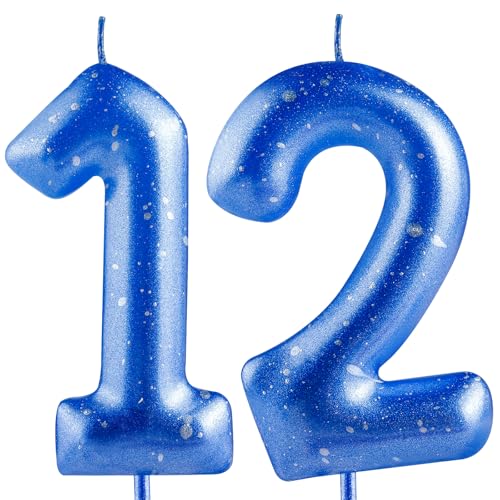 Hongplus Blue Number 12 Candles, 12th Birthday Cake Toppers for Boys & Girls