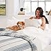 Great Bay Home King Reversible Quilt Bedding Set - All Season, Modern, Lightweight Bedspreads - White and Navy Striped Coverlets (Includes 1 Quilt, 2 Pillow Shams)