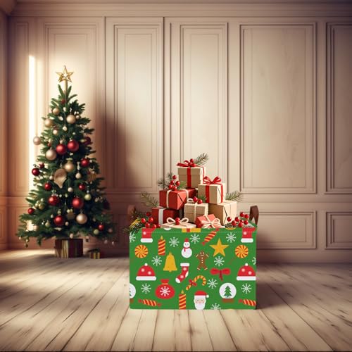 Image of Empty Large Christmas Basket for Gifts Women Collapsible Storage Bin Kids Toy Box Holiday Decor (Snowflake Green)