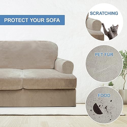 Cucraf T Cushion Sofa Cover 4 Piece Sofa Slipcovers Thick Velvet Couch Cover Furniture Protector Stretch Sofa Covers For 3 Cushion Couch With 3 Individual T Cushion Covers Machine Washable thumb #3