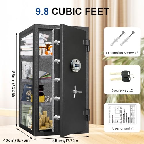 [Genuine Fireproof] 9.8 Cub Extra Large Biometric Waterproof Fireproof Safe for Home, [Dual Mode] 124 Lbs Heavy Duty Fire Proof Safe for Document Business Office