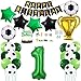 Daimay 29PCS Soccer Birthday Party Decoration Sports Theme Football Party Supplie Champion Trophy Foil Balloon 1st Happy Birthday Banner Green White Black Soccer Balloons Cake Topper for Soccer Fans