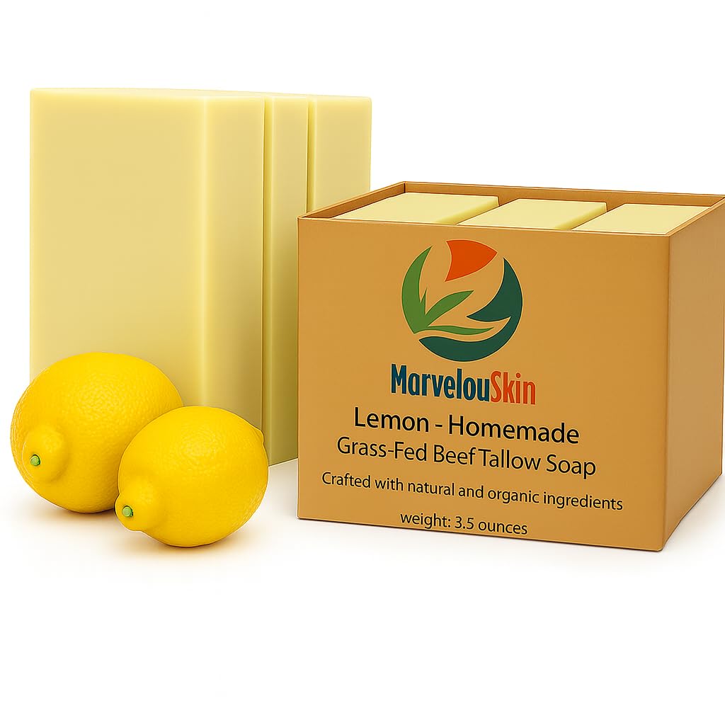 Lemon Tallow Soap – Citrus Essential Oil Bar – Grass Fed & Handmade – 3 Pack