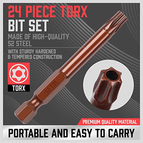 Torx Screwdriver Bit Set - 24-Piece Tamper Resistant Star Bits Set, Torx Security Bit Set, 1-Inch And 2.3-Inch Long T5-T40 Temper Proof Torx Bit Set #TOP1