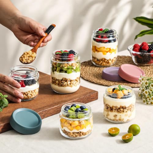 Image of NETANY 12 Pack Overnight Oats Containers with Lids, 16oz & 10oz & 8oz Mason Glass Jars