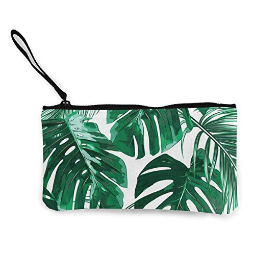 Preisvergleich Produktbild Gpedadf13 Unisex Blätter grün mit weißem Reißverschluss Leinwand Geldbörse Geldbörse, Schminktasche, Handytasche mit Griff