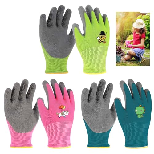 3 Paar Gartenhandschuhe für Kinder 2-4 Jahre,Kinder Arbeitshandschuhe