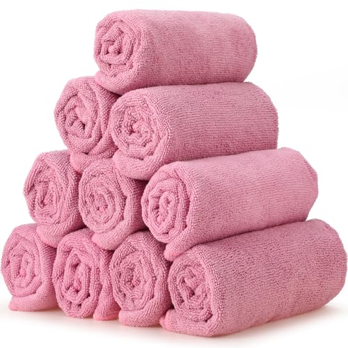 Image of Shimeyao 40 Pack Bleach Proof Towels Microfiber Absorbent Resistant Hair Hand Towels Bulk Quick Dry for Barber Gym Bath Spa Shaving (Pink,16 x 29 Inch)