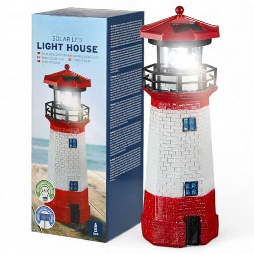 MIJOMA Solar LED Leuchtturm mit Licht – Wetterfest & detailreich...
