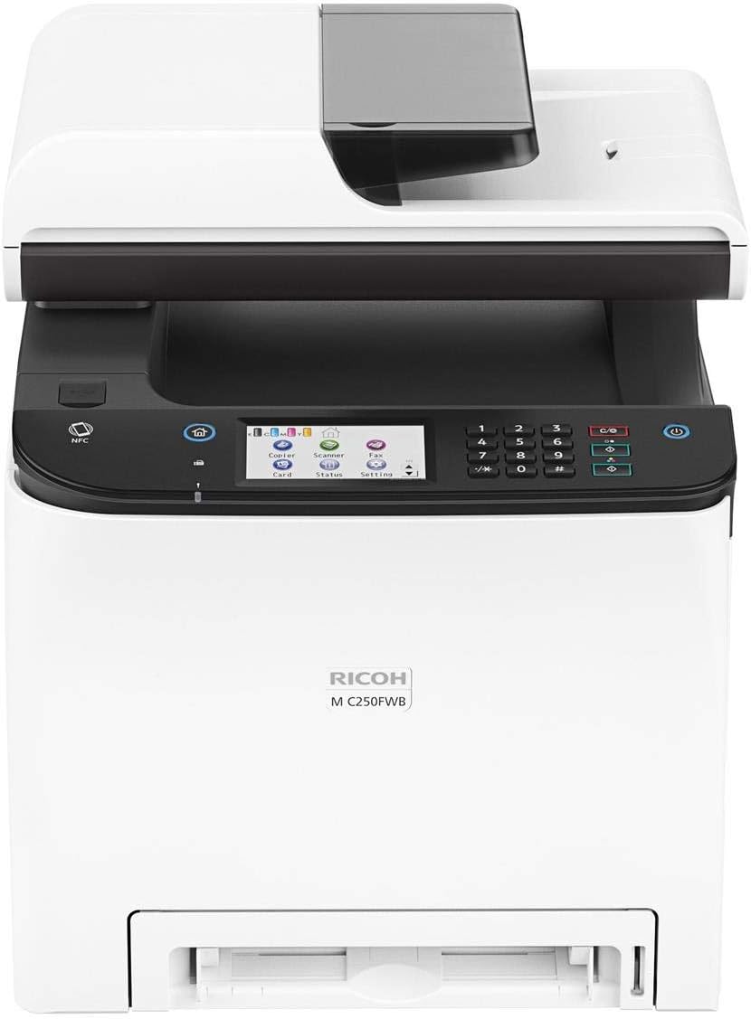Amazon.com: Ricoh M C250FWB - Impresora láser digital multifunción a color,  25 ppm, 600 x 600 ppm, bandeja de entrada estándar de 250 hojas -  impresión, copia, escaneo, fax : Productos de Oficina