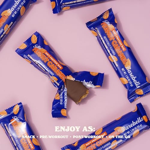 Image of Barebells Soft Protein Bars Salted Peanut Caramel - 12 Bars, Pack of 1-16g High Protein Treats - Chocolate Nutrition Bar with 1g Total Sugars - On The Go Breakfast or Post-Workout Snack