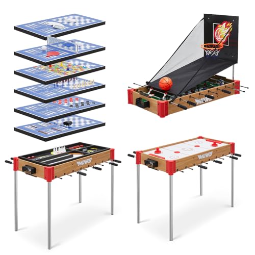 MUWO Masterplay 12-in-1 Multigame Spieletisch | Tischkicker, Air Hockey, Tischtennis & mehr | Stapelfunktion für platzsparende Lagerung | Zubehör für alle Spiele