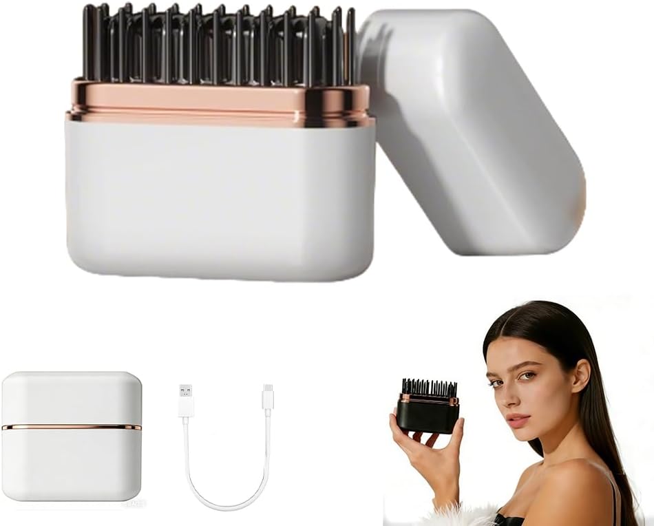 Cordless Mini Hair Straightener Brush - Rechargeable Battery-Powered, Portable Small Straightening Comb with LCD 3 Temperature Settings for Travel,RV, Outdoor