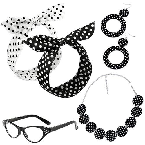 WangVipfei 5-teiliges Rockabilly Accessoires Damen Set, 50er Jahre Outfit Accessoires für Mottoparty, Rock'n'Roll Events und Retro Fotoshootings,...